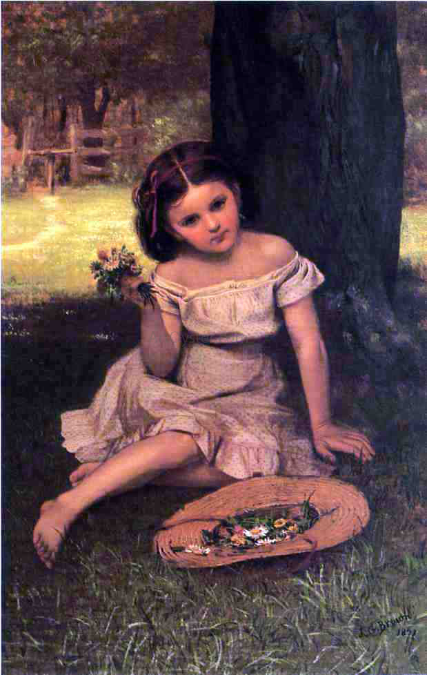 John George Brown Young Girl with Flowers - Canvas Print