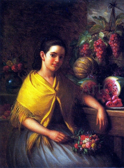 George Henry Hall Young Girl with Fruit and Flowers - Canvas Print