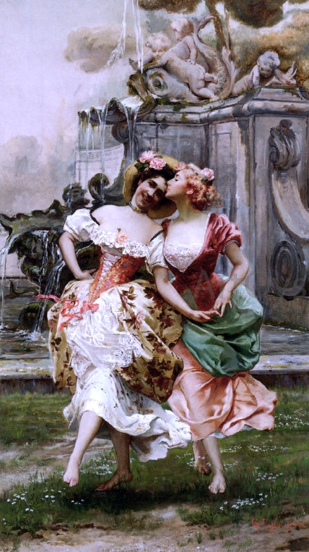 Gioacchino Pagliei Young Girls Dancing by a Fountain - Canvas Print