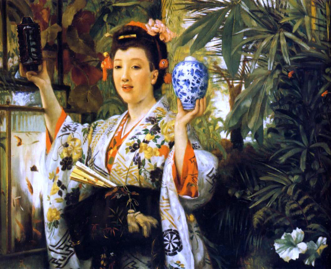 James Tissot Young Lady Holding Japanese Objects - Canvas Print