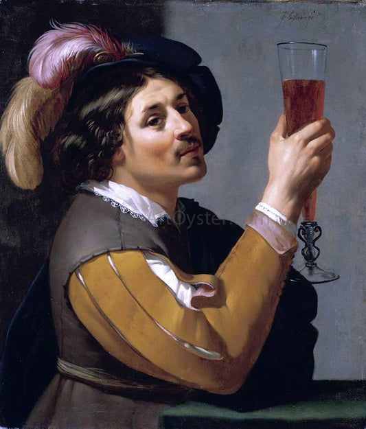 Jan Van Bijlert Young Man Drinking a Glass of Wine - Canvas Print