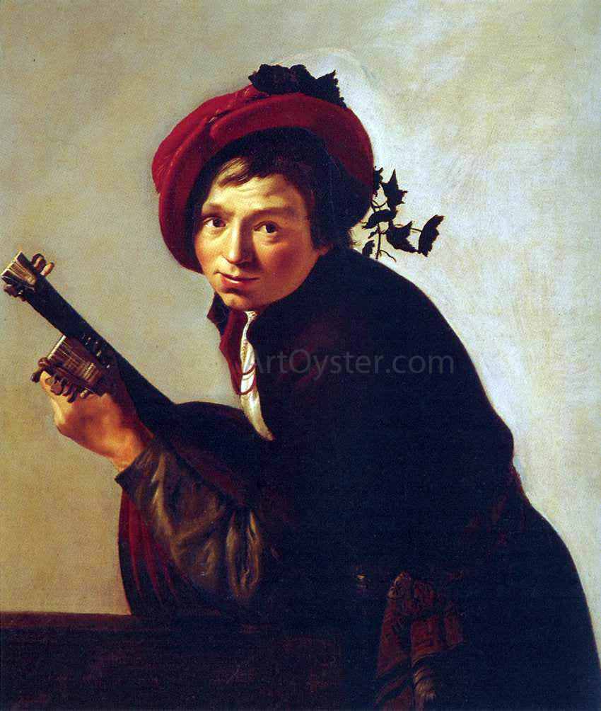 Jan Van Bijlert Young Man Playing the Lute - Canvas Print