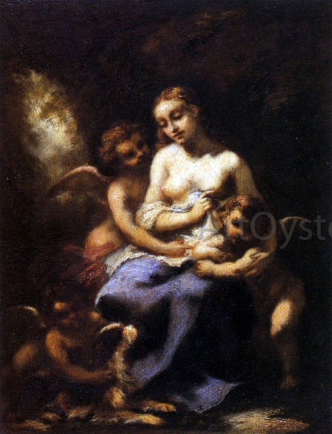 Narcisse Virgilio Diaz De la Pena Young Nymph and Three Cupids - Canvas Print