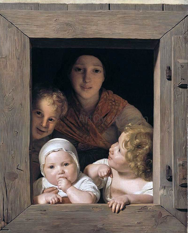 Ferdinand Georg Waldmuller Young Peasant Woman with Three Children at the Window - Canvas Print