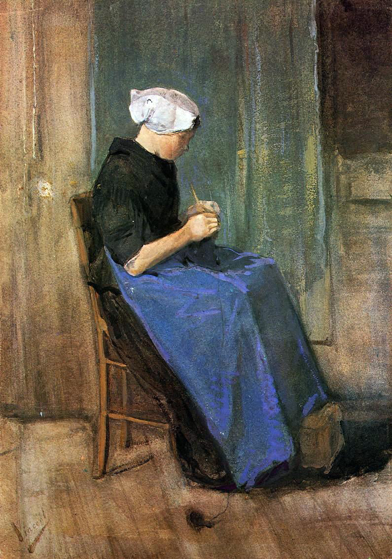 Vincent Van Gogh Young Scheveningen Woman Knitting - Canvas Print