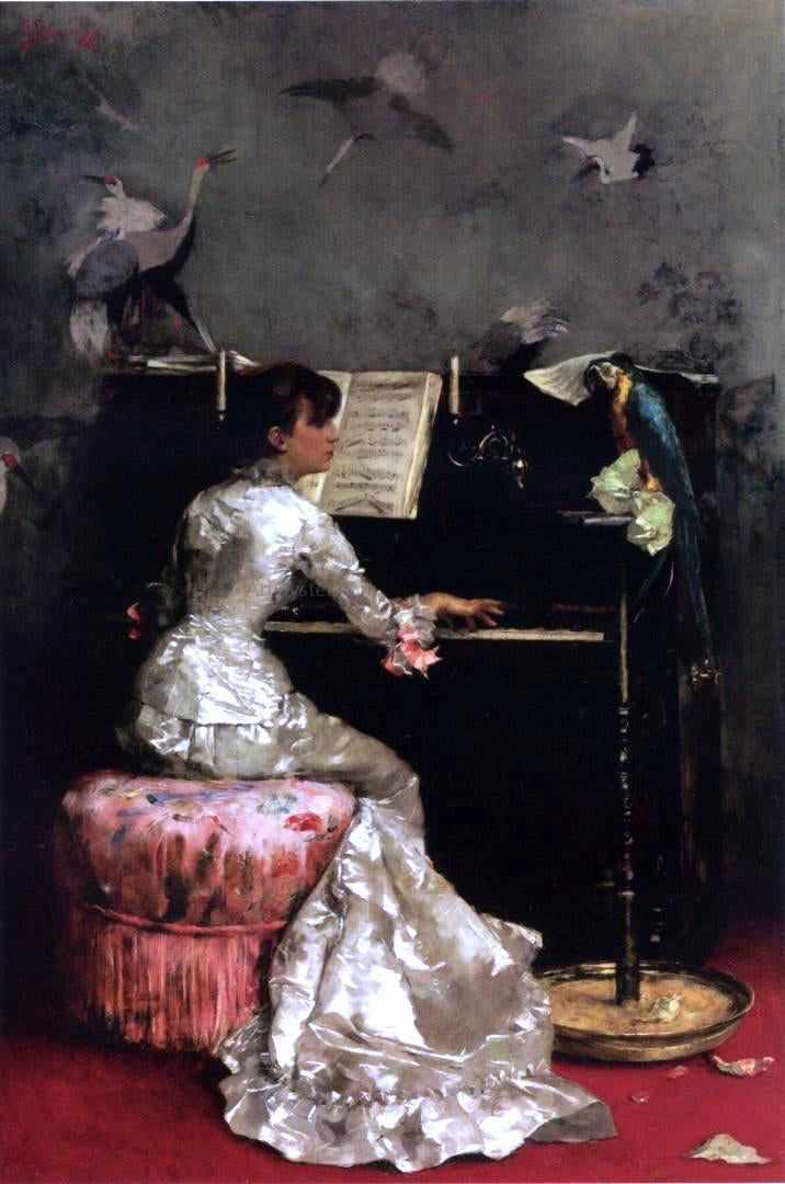 Julius LeBlanc Stewart Young Woman at Piano - Canvas Print