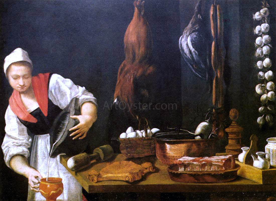 Andrea Commodi Young Woman in the Kitchen - Canvas Print