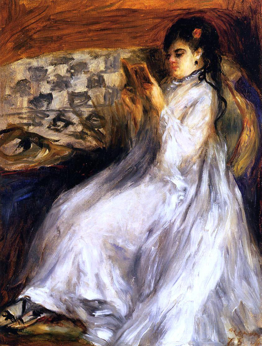 Pierre Auguste Renoir Young Woman in White Reading - Canvas Print