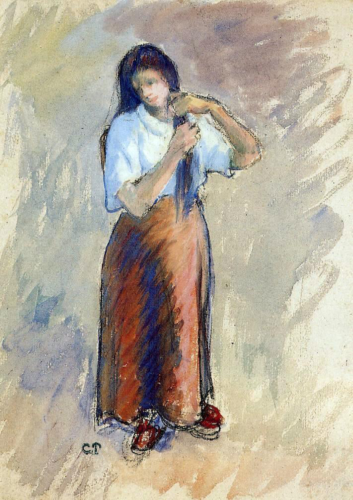 Camille Pissarro Young Woman Knotting Her Hair - Canvas Print
