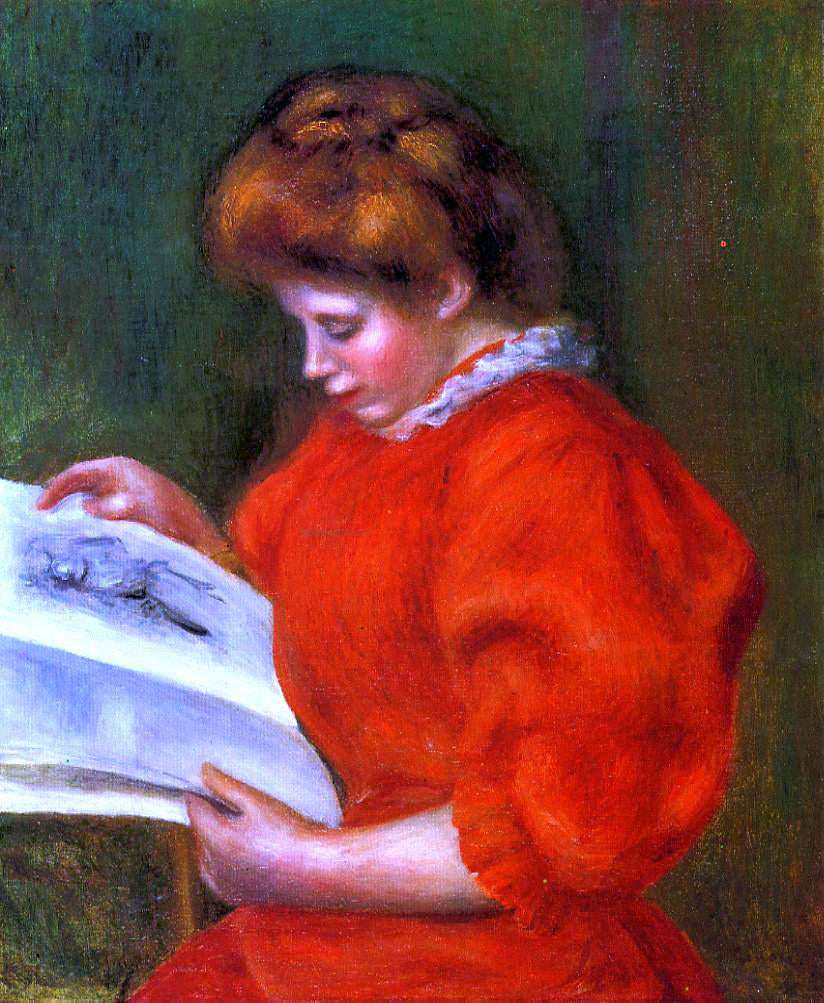 Pierre Auguste Renoir Young Woman Looking at a Print - Canvas Print