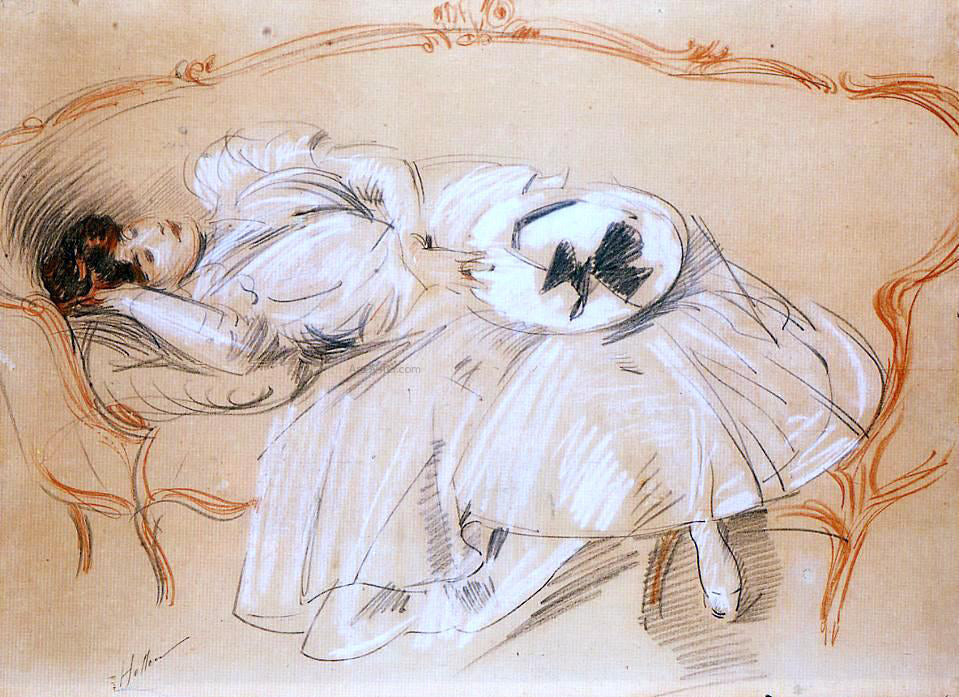 Paul Cesar Helleu Young Woman on a Divan - Canvas Print