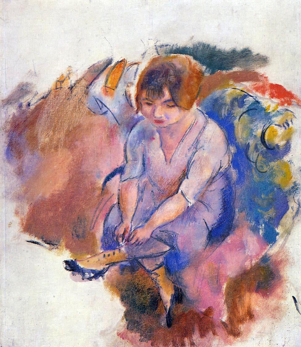 Jules Pascin Young Woman Putting on Her Socks - Canvas Print