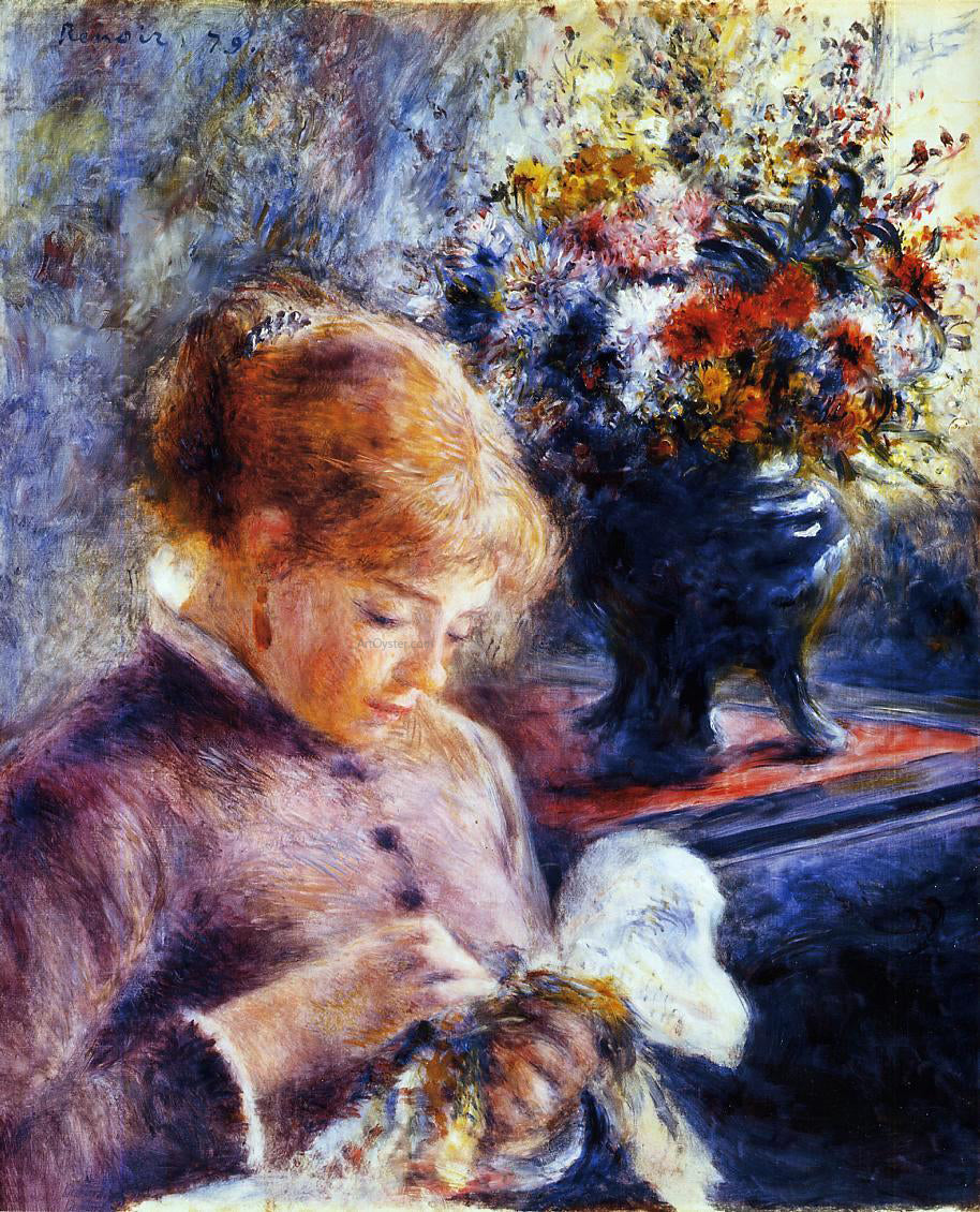 Pierre Auguste Renoir Young Woman Sewing - Canvas Print