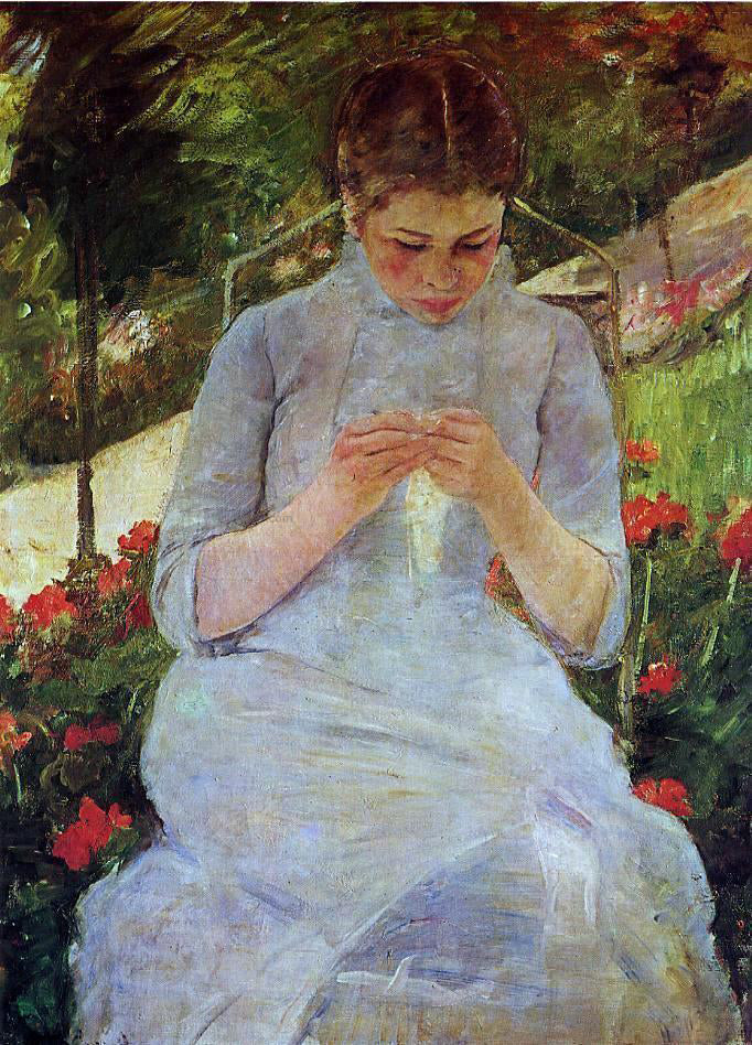 Mary Cassatt Young Woman Sewing in a Garden - Canvas Print