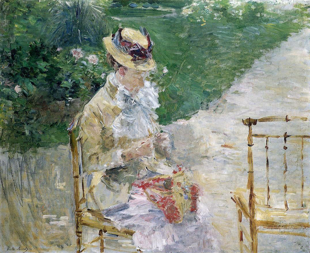 Berthe Morisot Young Woman Sewing in the Garden - Canvas Print