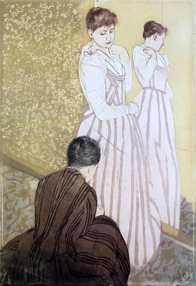 Mary Cassatt Young Woman Trying on a Dress - Canvas Print