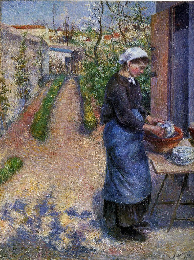 Camille Pissarro Young Woman Washing Plates - Canvas Print