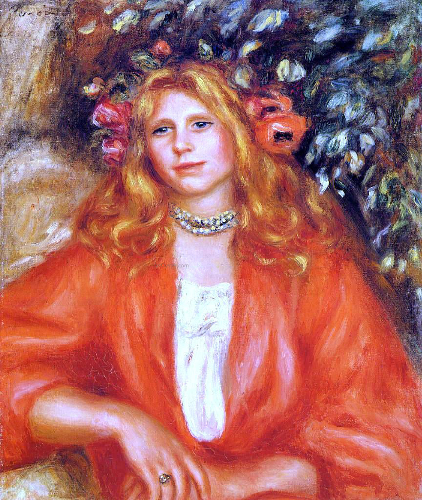 Pierre Auguste Renoir Young Woman Wearing a Garland of Flowers - Canvas Print