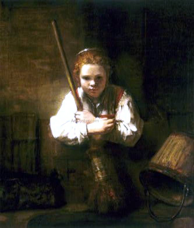 Rembrandt Van Rijn Young Woman with a Broom - Canvas Print