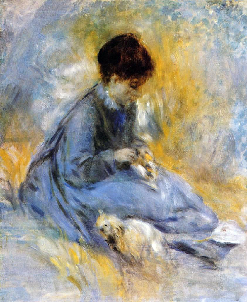 Pierre Auguste Renoir Young Woman with a Dog - Canvas Print