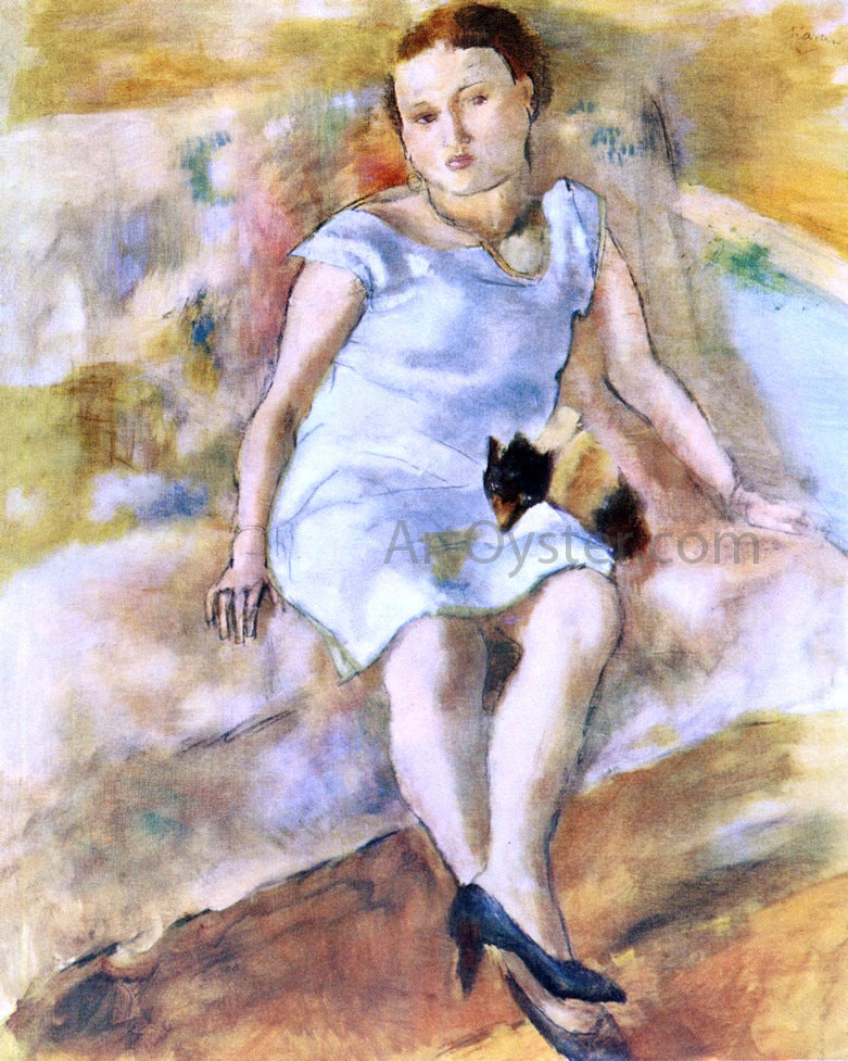 Jules Pascin Young Woman with a Little Dog - Canvas Print