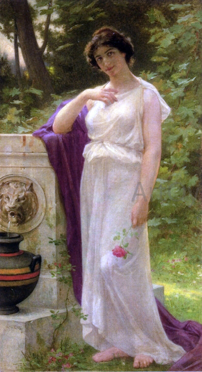 Guillaume Seignac Young Woman with a Rose - Canvas Print