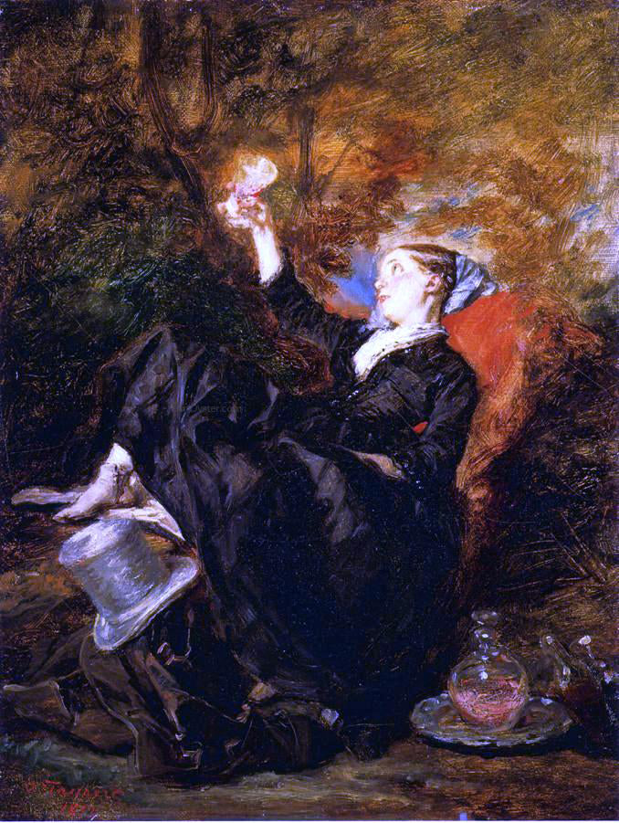 Octave Tassaert Young Woman with a Wine Glass - Canvas Print
