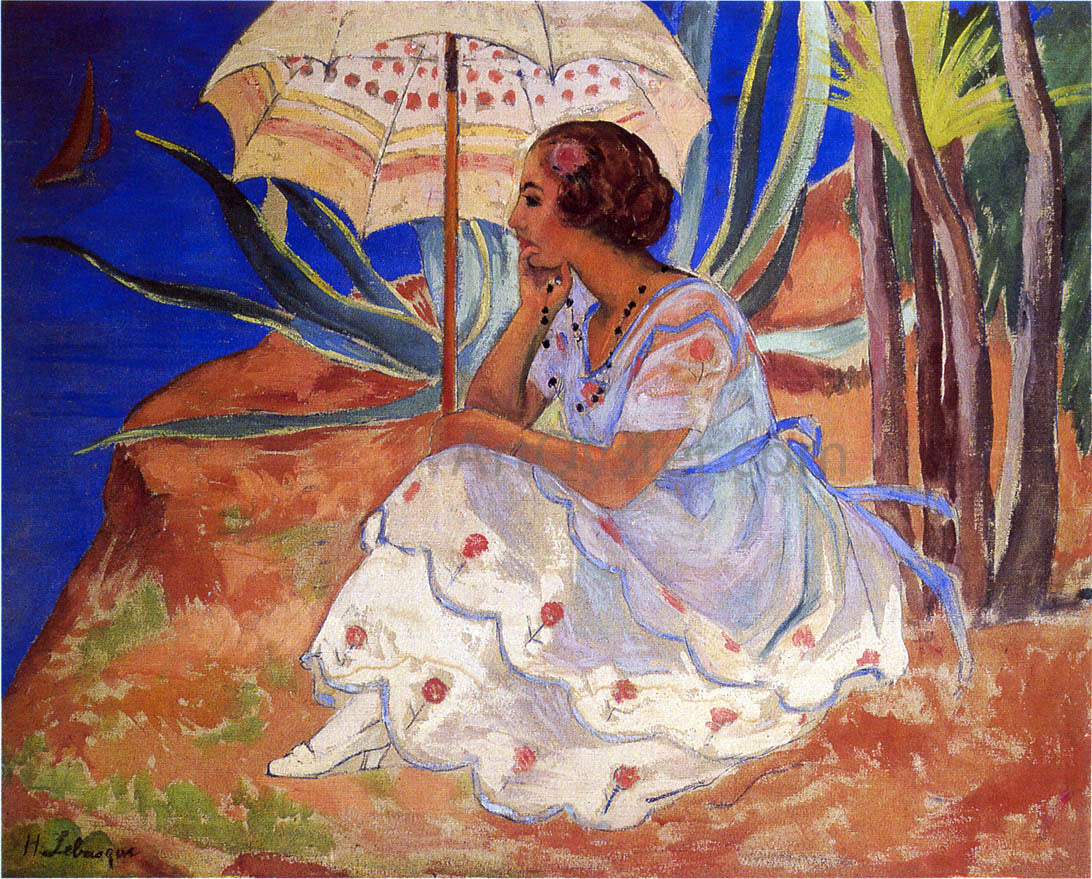 Henri Lebasque Young woman with Umbrella at St Maxime - Canvas Print