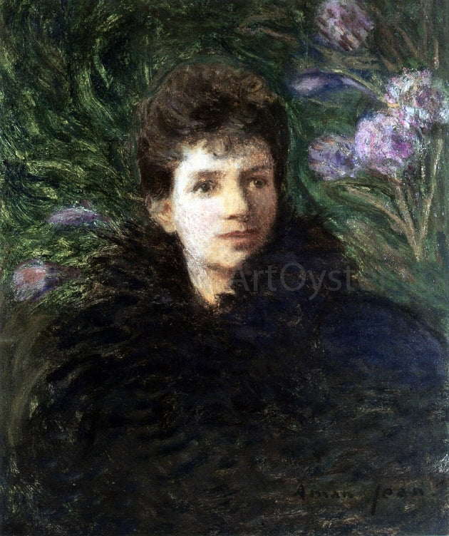 Edmond Francois Aman-Jean Young Woman with Violet Flowers - Canvas Print