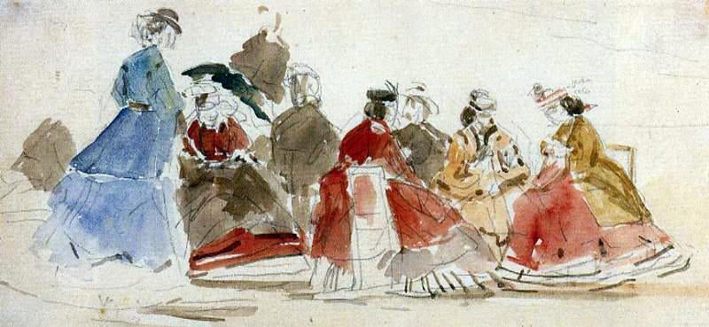 Eugene-Louis Boudin Young Women in Crinolines on the Beach - Canvas Print