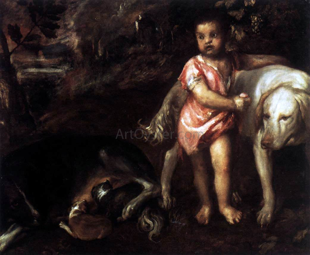 Titian Youth with Dogs - Canvas Print