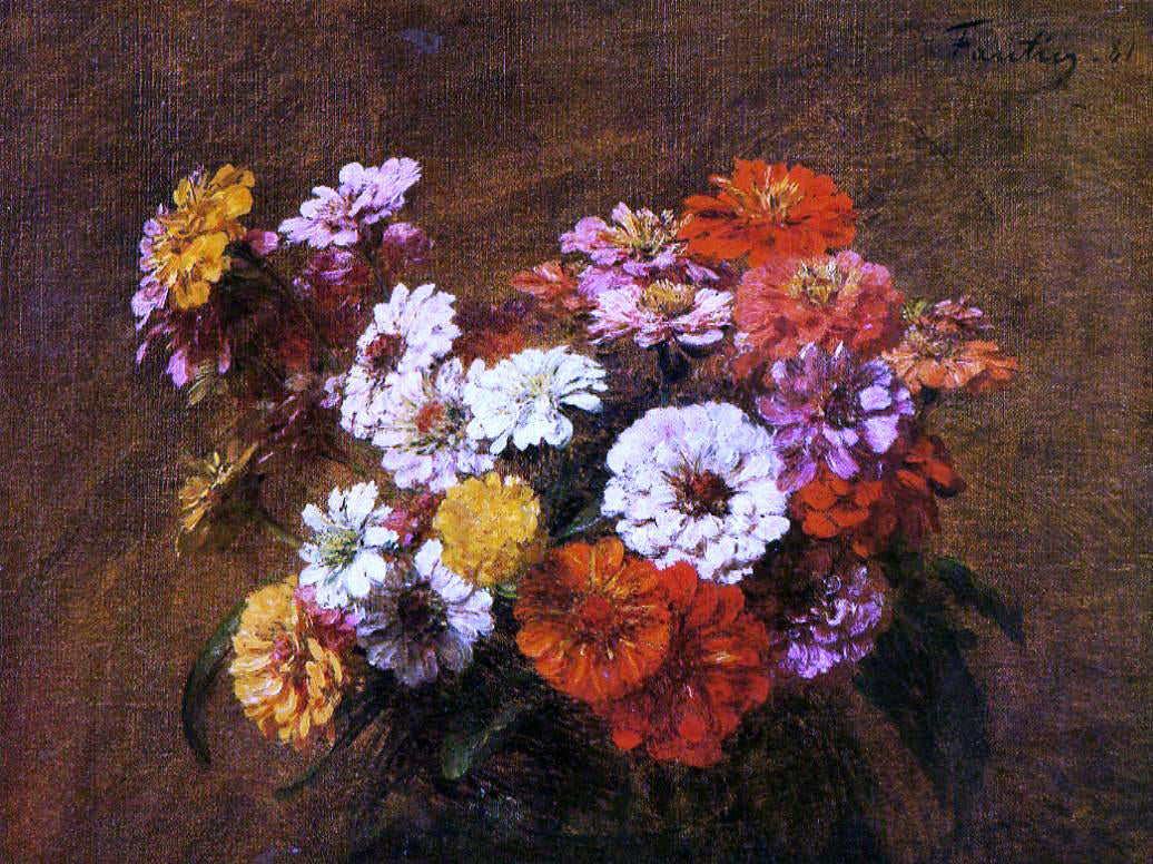 Henri Fantin-Latour Zinnias in a Vase - Canvas Print