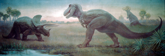 Charles R. Knight Triceratops Confronting a Tyrannosaurus - Canvas Print
