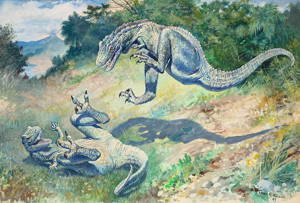 Charles R. Knight Leaping Laelaps, Also Called Dryptosaurus - Canvas Print