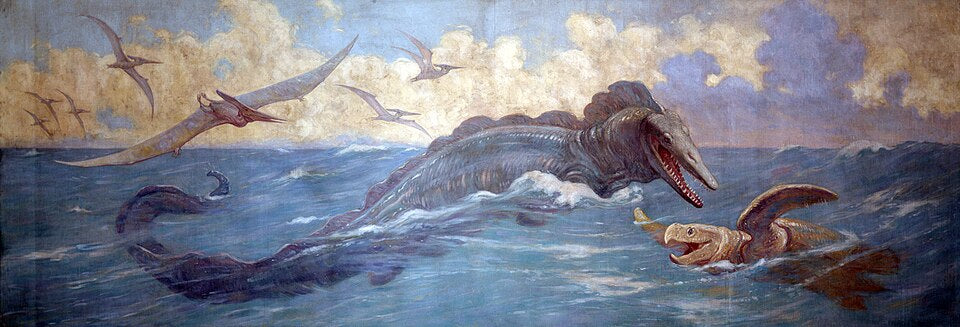 Charles R. Knight Tylosaurus, Protostega, and Pteranodon from Late Cretaceous seas - Canvas Print