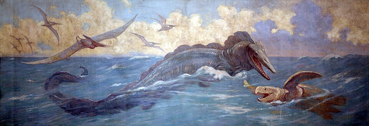 Charles R. Knight Tylosaurus, Protostega, and Pteranodon from Late Cretaceous seas - Canvas Print