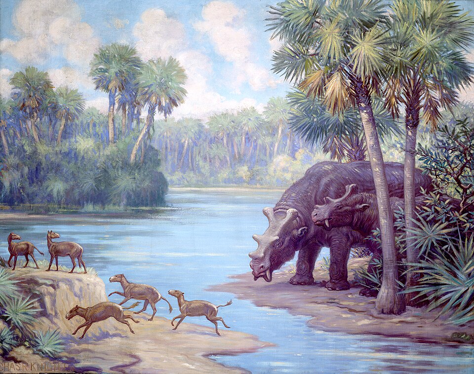 Charles R. Knight Uintatherium and Orohippus from Eocene - Canvas Print