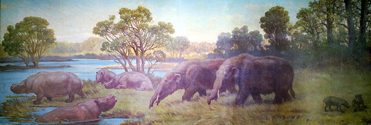Charles R. Knight Rhinoceros, Mastodonts, and Oreodonts from Pliocene - Canvas Print