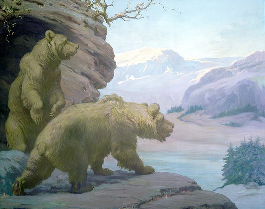 Charles R. Knight Cave Bears from Pleistocene - Canvas Print