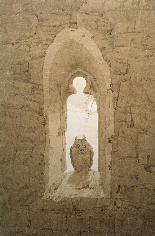Caspar David Friedrich Owl in a Gothic Window - Canvas Print