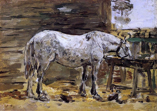  Eugene-Louis Boudin White Horse at the Feeding Trough - Canvas Print