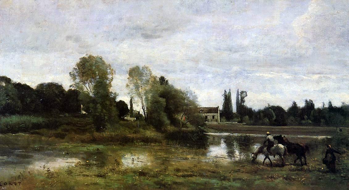  Jean-Baptiste-Camille Corot Ville d'Avray - The Horses Watering Place - Canvas Print