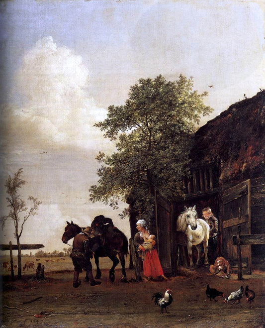  Paulus Potter Figures with Horses by a Stable - Canvas Print