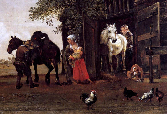  Paulus Potter Figures with Horses by a Stable (detail) - Canvas Print
