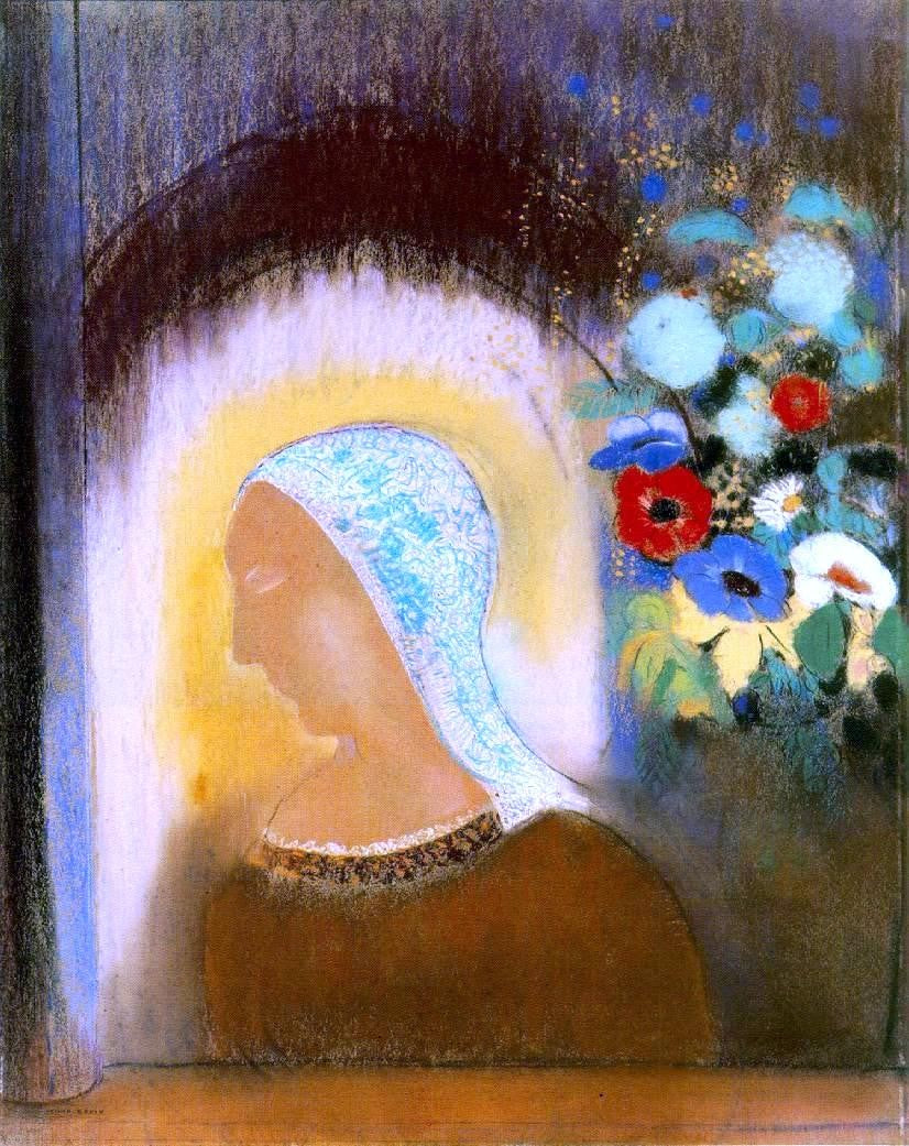  Odilon Redon Profile and Flowers - Canvas Print