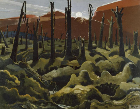 Paul Nash A deserted battlefield with shattered trees amongst numerious shell holes. - Canvas Print