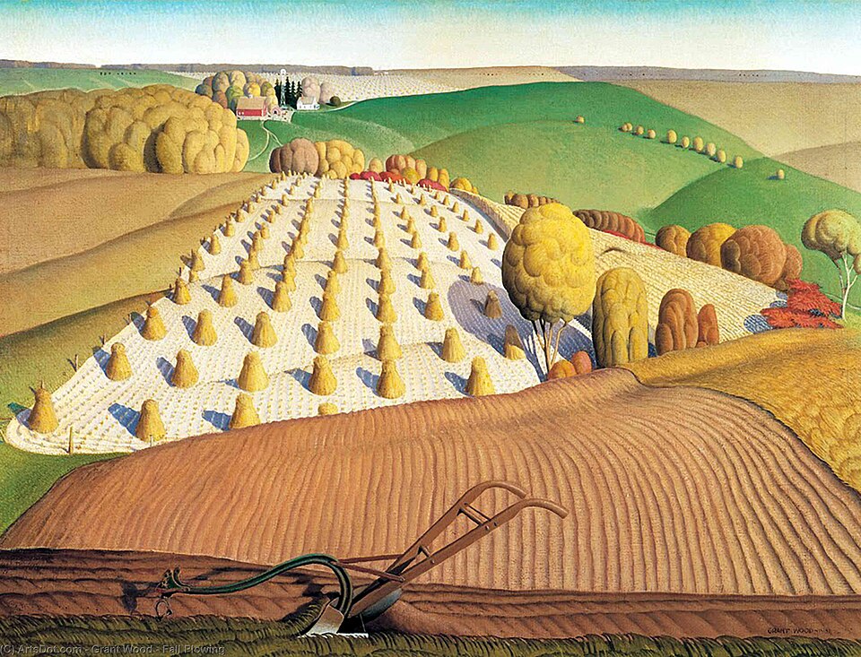 Grant Wood Fall Plowing - Canvas Print