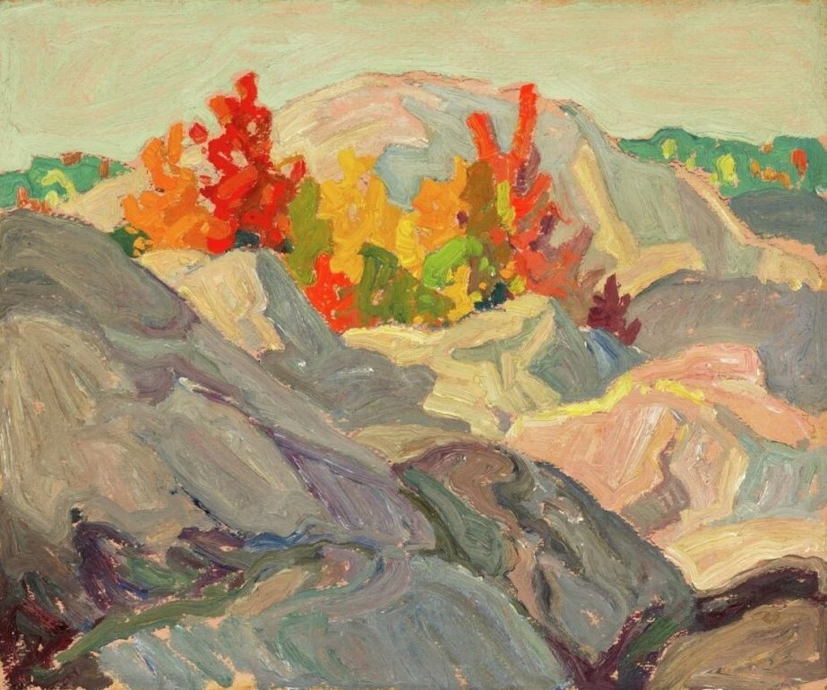 Franklin Carmichael Autumn Foliage Against Grey Rock - Canvas Print