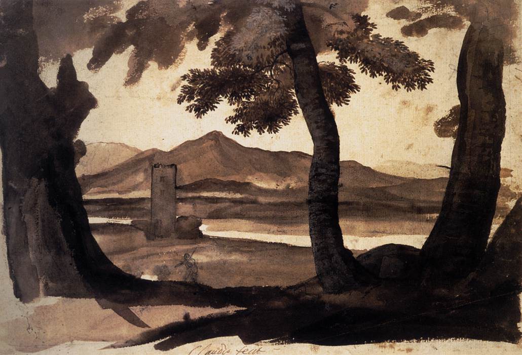 Claude Lorrain Wash Drawing of a View of the Campagna - Canvas Print