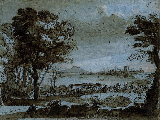 Claude Lorrain Coast Scene with a Battle on a Bridge - Canvas Print
